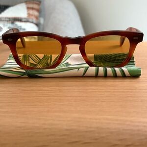 Garrett Leight Lo-B Brown Sunglasses in Vibrant Burnt Tortoise/Pure Maple Lens